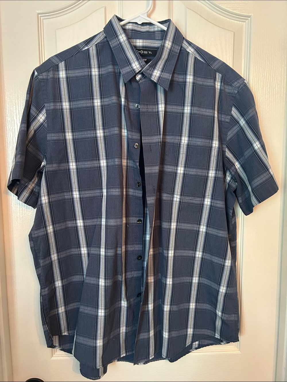 Axist Blue/Gray and White Plaid Short Sleeve Button-Down Shirt